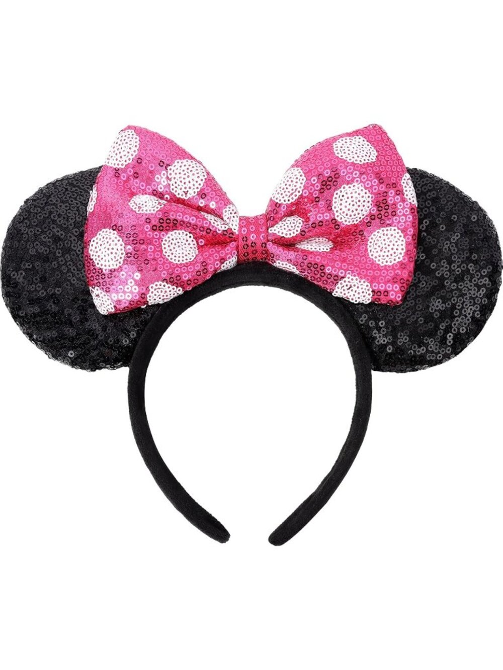 Women Pink Polka Dots Festive Shiny Bow Sequin Mickey Mouse Headband
